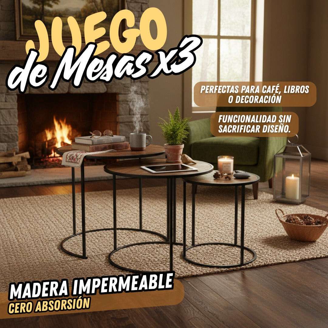 Juego de 3 Mesas de Centro de Madera