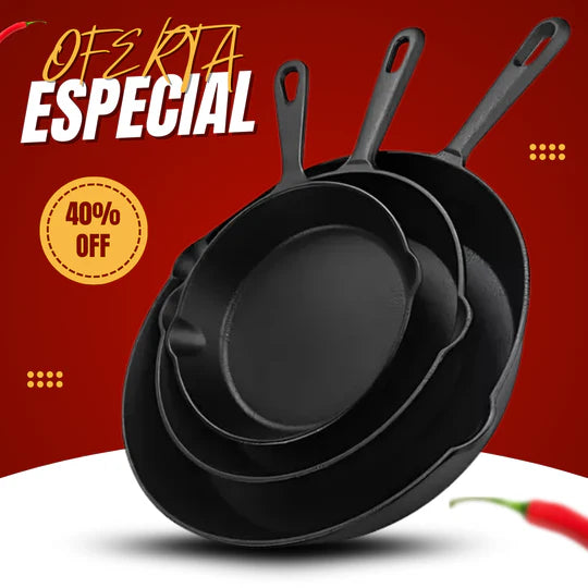 Juego De Sartenes, Hierro Fundido, X 3 Piezas